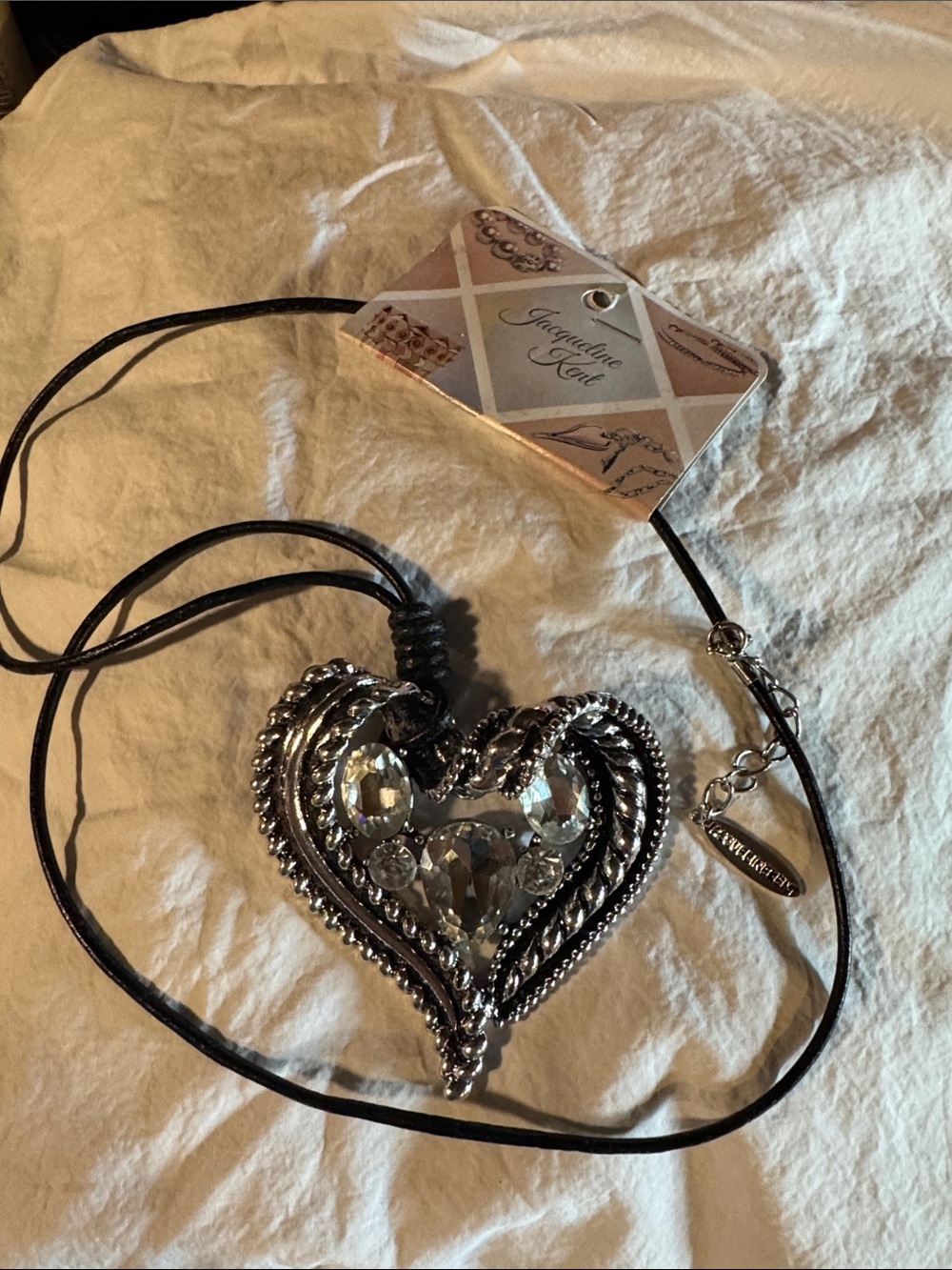 Jacqueline Kent Rhinestone Pavé Crystal Heart Pendant Statement Necklace NWT